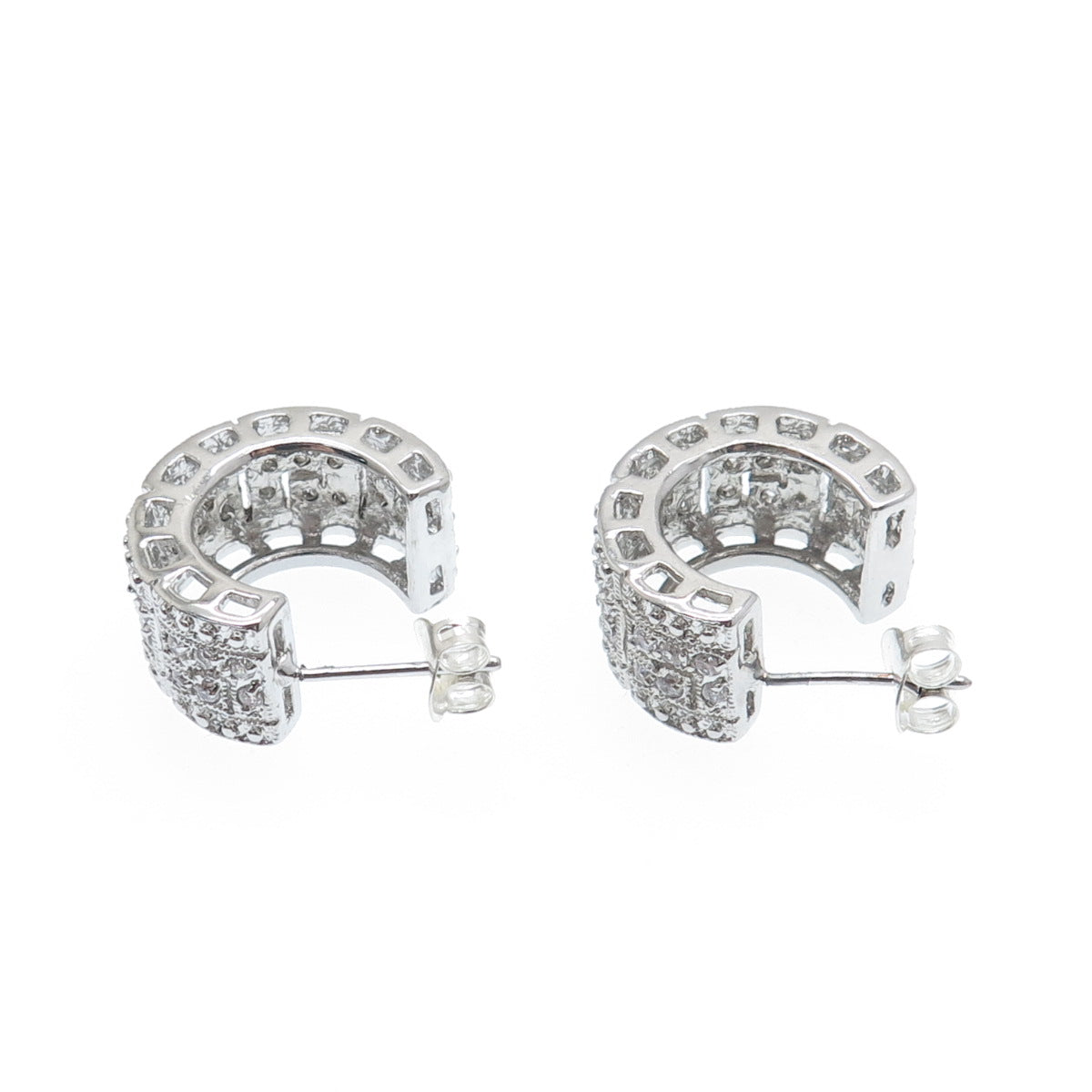925 Sterling Silver Round-Cut C Z Hoop Earrings