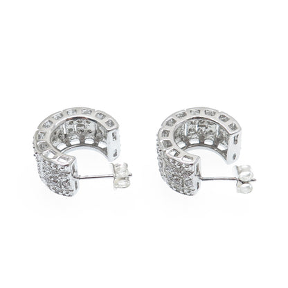 925 Sterling Silver Round-Cut C Z Hoop Earrings