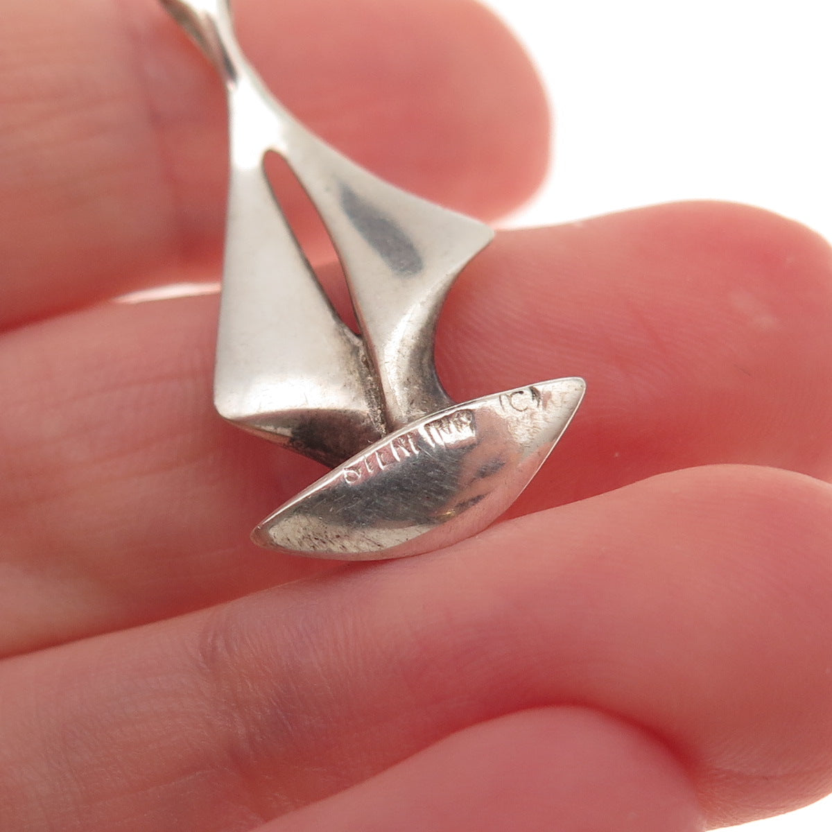 925 Sterling Silver Vintage Sailboat Modernist Charm Pendant