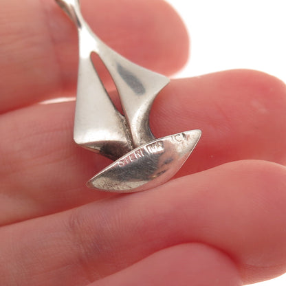 925 Sterling Silver Vintage Sailboat Modernist Charm Pendant