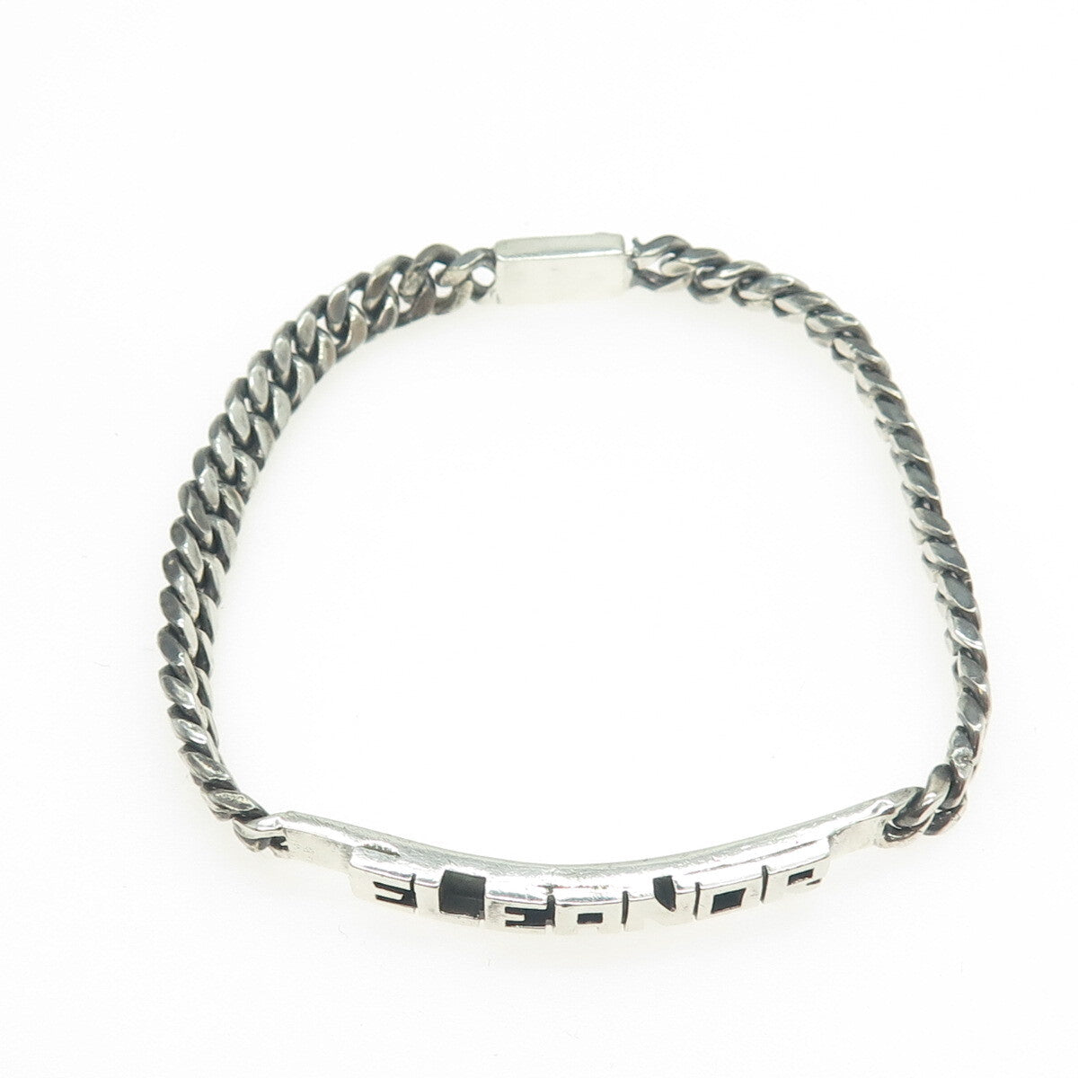 925 Sterling Silver Vintage Mexico "Eleonor" ID Cuban Link Bracelet 7"