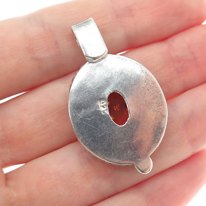 925 Sterling Silver Vintage Real Amber Beaded Oxidized Charm Pendant