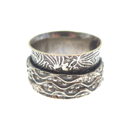 925 Sterling Silver 2-Tone Vintage Oxidized Rotating Wide Band Ring Size 5.5