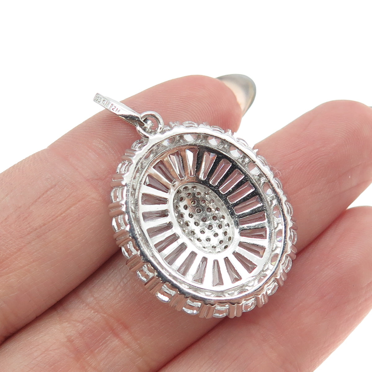 925 Sterling Silver Round & Tapered Baguette C Z Pendant