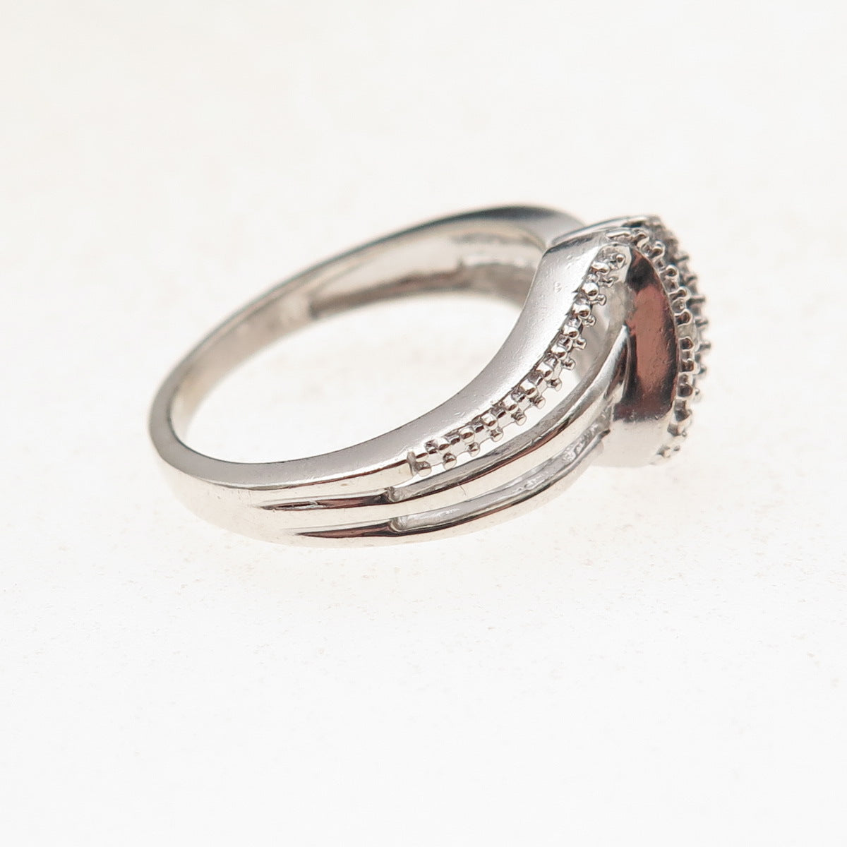 Jane Seymour 925 Sterling Silver Real Black & White Diamond Wavy Ring Size 7