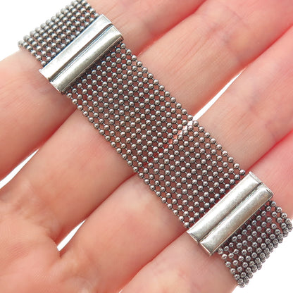 HAN 925 Sterling Silver Vintage Italy Oxidized Beaded Mesh Link Bracelet 7.25"