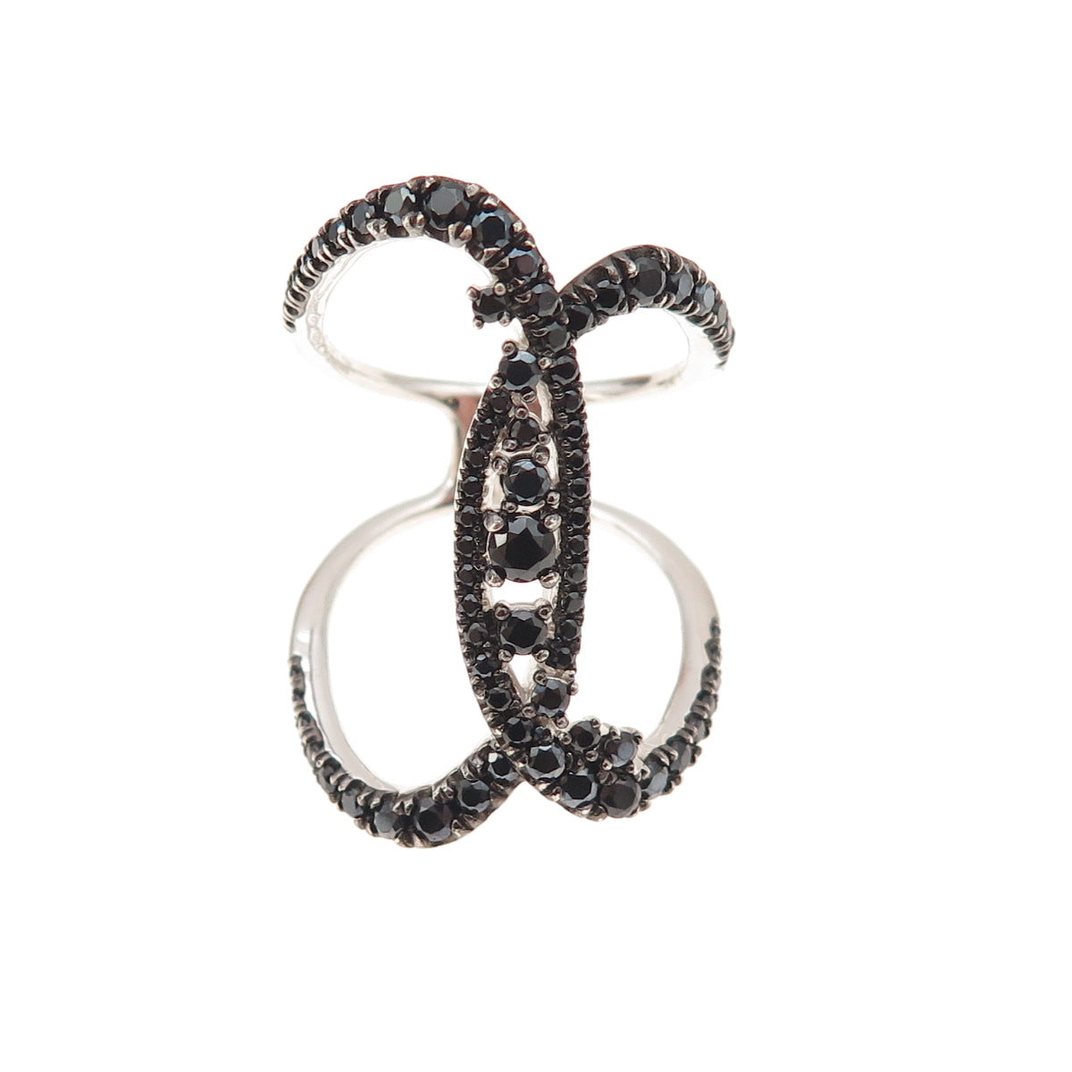 Luxeout 925 Sterling Silver Real Black Spinel Interlocked Ring Size 7.25