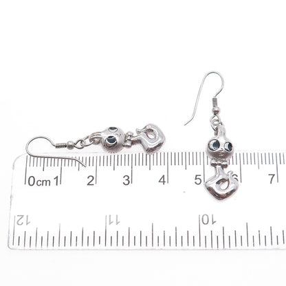 925 Sterling Silver Vintage Enamel Bookworm Dangle Earrings