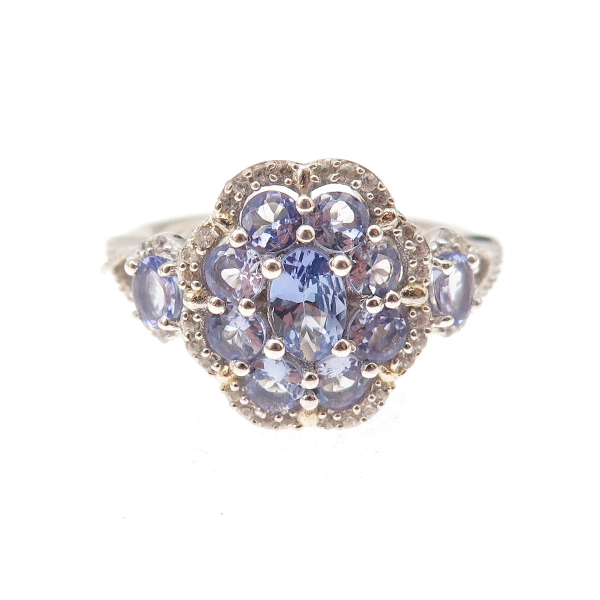 Chuck Clemency 925 Sterling Silver Real Tanzanite & White Topaz Ring Size 8