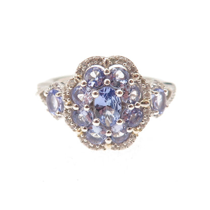 Chuck Clemency 925 Sterling Silver Real Tanzanite & White Topaz Ring Size 8