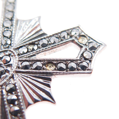 925 Sterling Silver Antique Real Marcasite Cross Pendant (missing 6 stones)