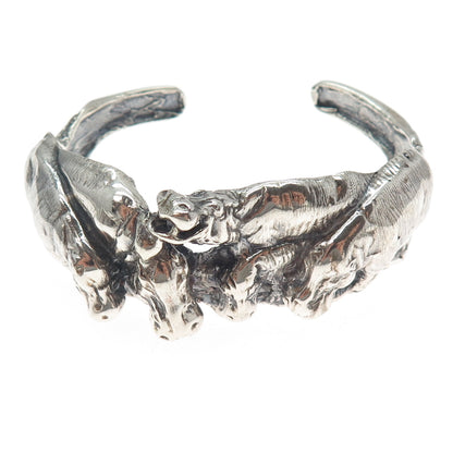 925 Sterling Silver Vintage Hippo Modernist Oxidized Adjustable Bracelet 6.25"