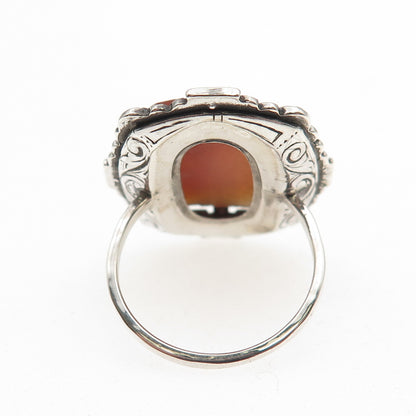 925 Sterling Antique MOP & Marcasite Lady Cameo Ring Size 5.25 (missing stone)
