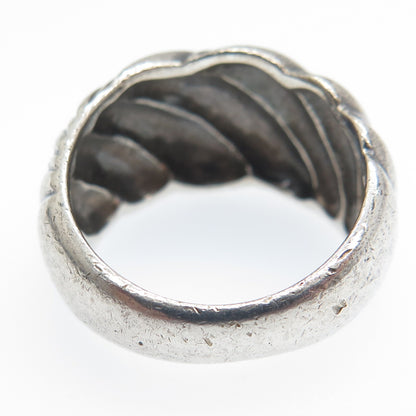 925 Sterling Silver Vintage Wavy Oxidized Dome Ring Size 6