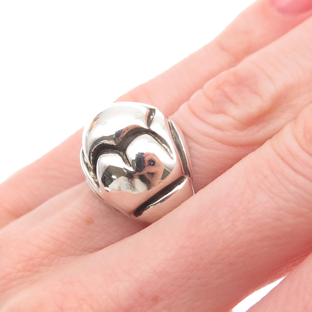 925 Sterling Silver Vintage Pregnant Woman Oxidized Dome Ring Size 4.5