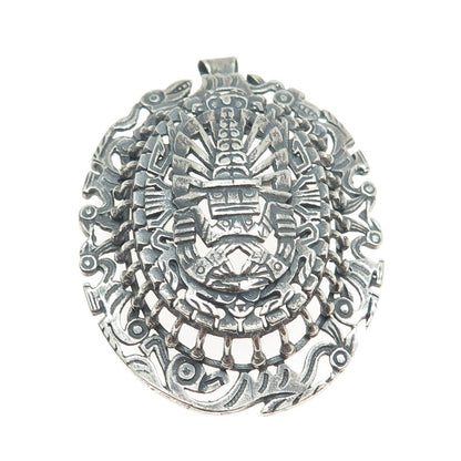 OROSA 925 Sterling Silver Vintage Aztec Oxidized Pin Brooch / Pendant