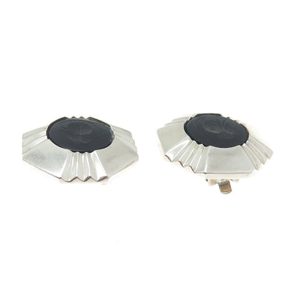 CHAPAL ZENRAY Sterling Silver Vintage Black Onyx Roman Soldier Clip On Earrings