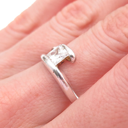 925 Sterling Silver Princess-Cut C Z Modernist Wrap Ring Size 7