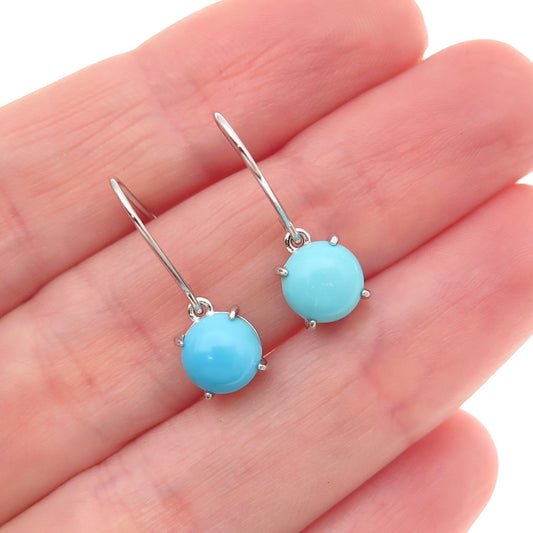 925 Sterling Silver Real Sleeping Beauty Turquoise Dangle Earrings