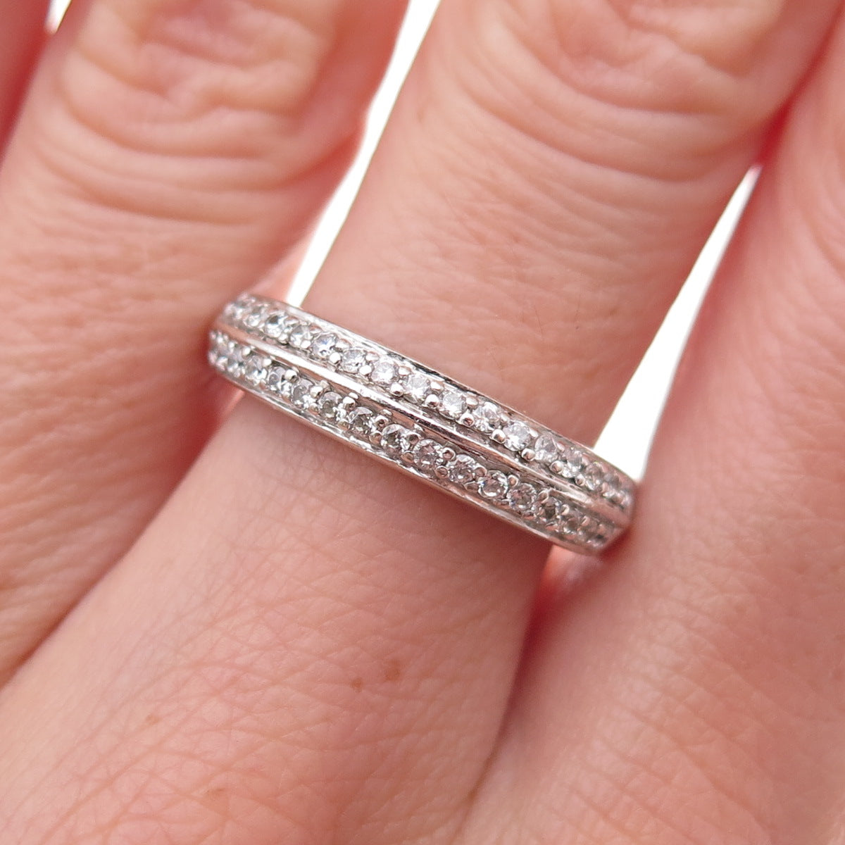 925 Sterling Silver Round-Cut C Z Half Eternity Band Ring Size 7