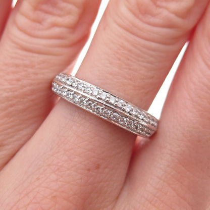 925 Sterling Silver Round-Cut C Z Half Eternity Band Ring Size 7