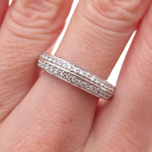 925 Sterling Silver Round-Cut C Z Half Eternity Band Ring Size 7