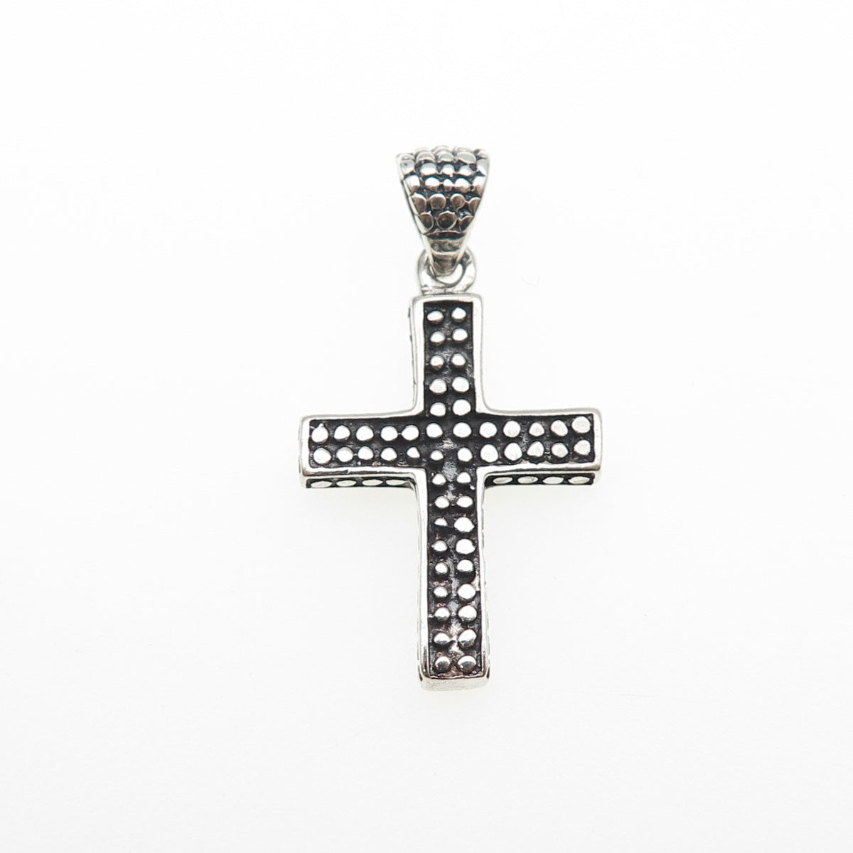 925 Sterling Silver Vintage Granulated Cross Oxidized Charm Pendant