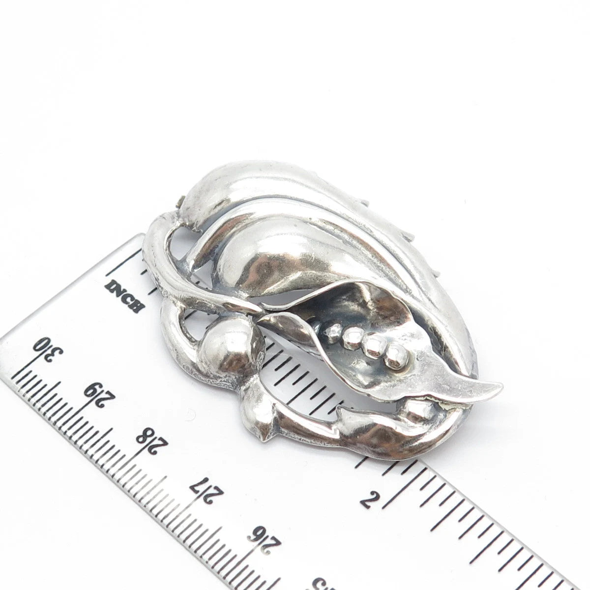 925 Sterling Silver Vintage Lily Floral Modernist Pin Brooch