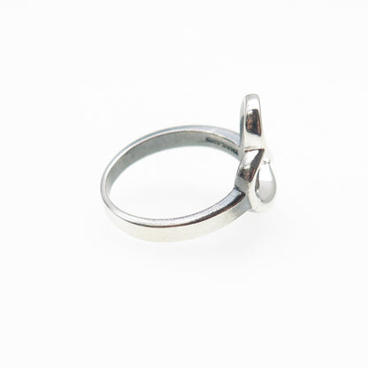 925 Sterling Silver Vintage Modernist Loving Heart Oxidized Ring Size 7.25