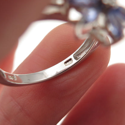 Chuck Clemency 925 Sterling Silver Real Diamond Tanzanite Floral Ring Size 8.25