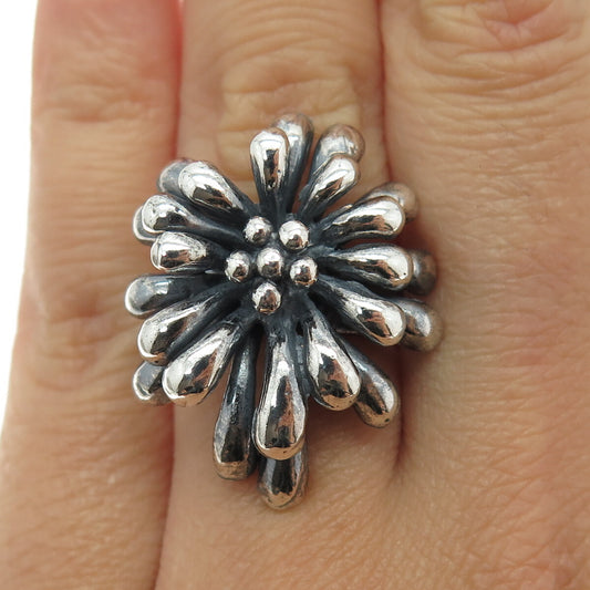 925 Sterling Silver Vintage Firework / Flower Oxidized Ring Size 5.75