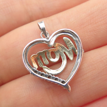 RICHLINE 925 Sterling Silver 2-Tone Real Diamond Mom Heart Mini Charm Pendant