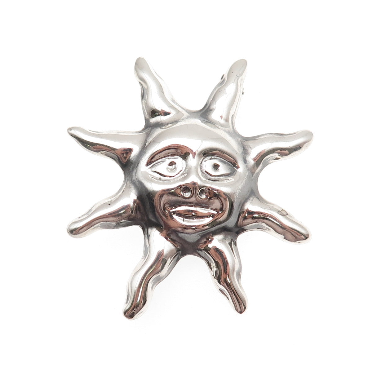 925 Sterling Silver Vintage Mexico Sun Face Oxidized Pin Brooch