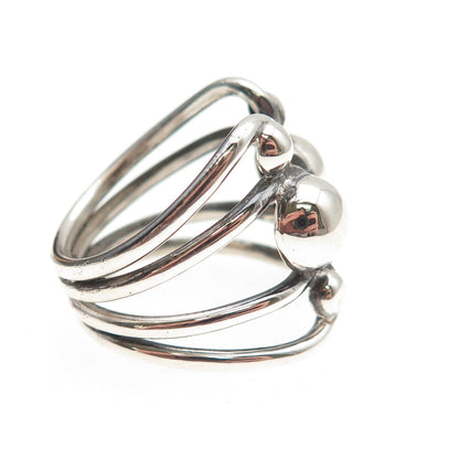 925 Sterling Silver Vintage Modernist Wing Oxidized Adjustable Ring Size 9.25