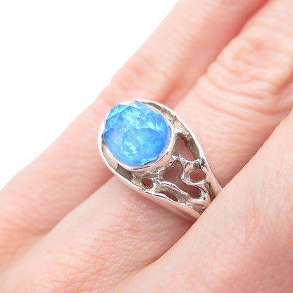 925 Sterling Silver Vintage Real Doublet Opal Modernist Ring Size 6