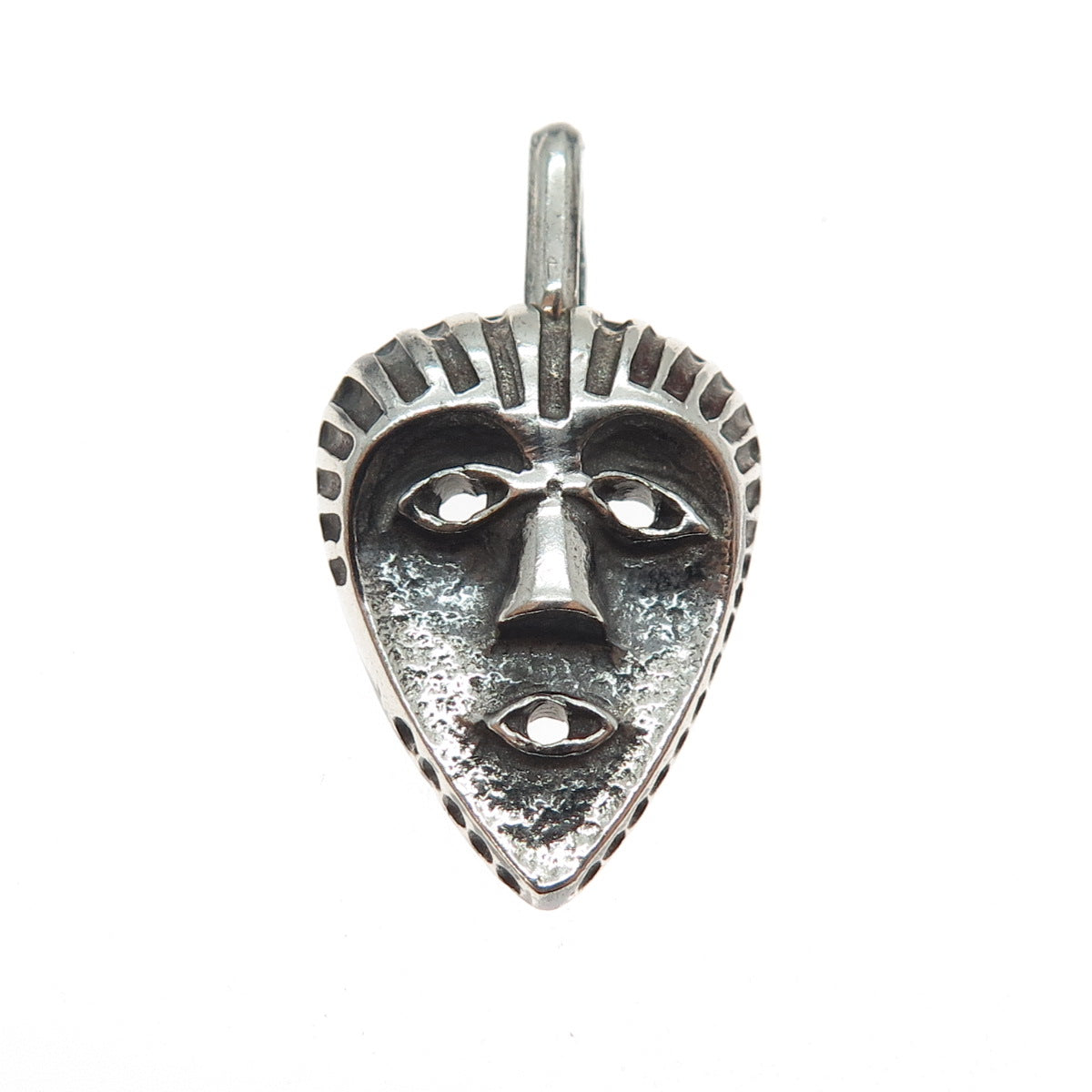 925 Sterling Silver Vintage Italy African Tribal Mask Oxidized Charm Pendant
