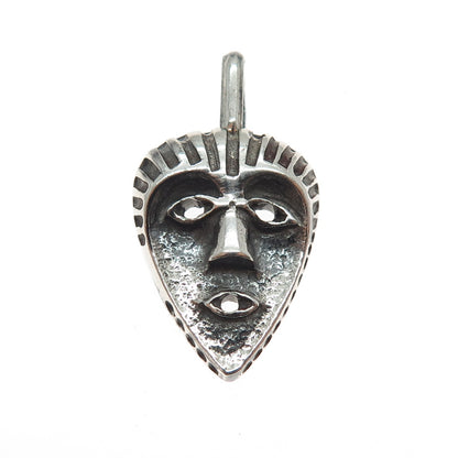 925 Sterling Silver Vintage Italy African Tribal Mask Oxidized Charm Pendant