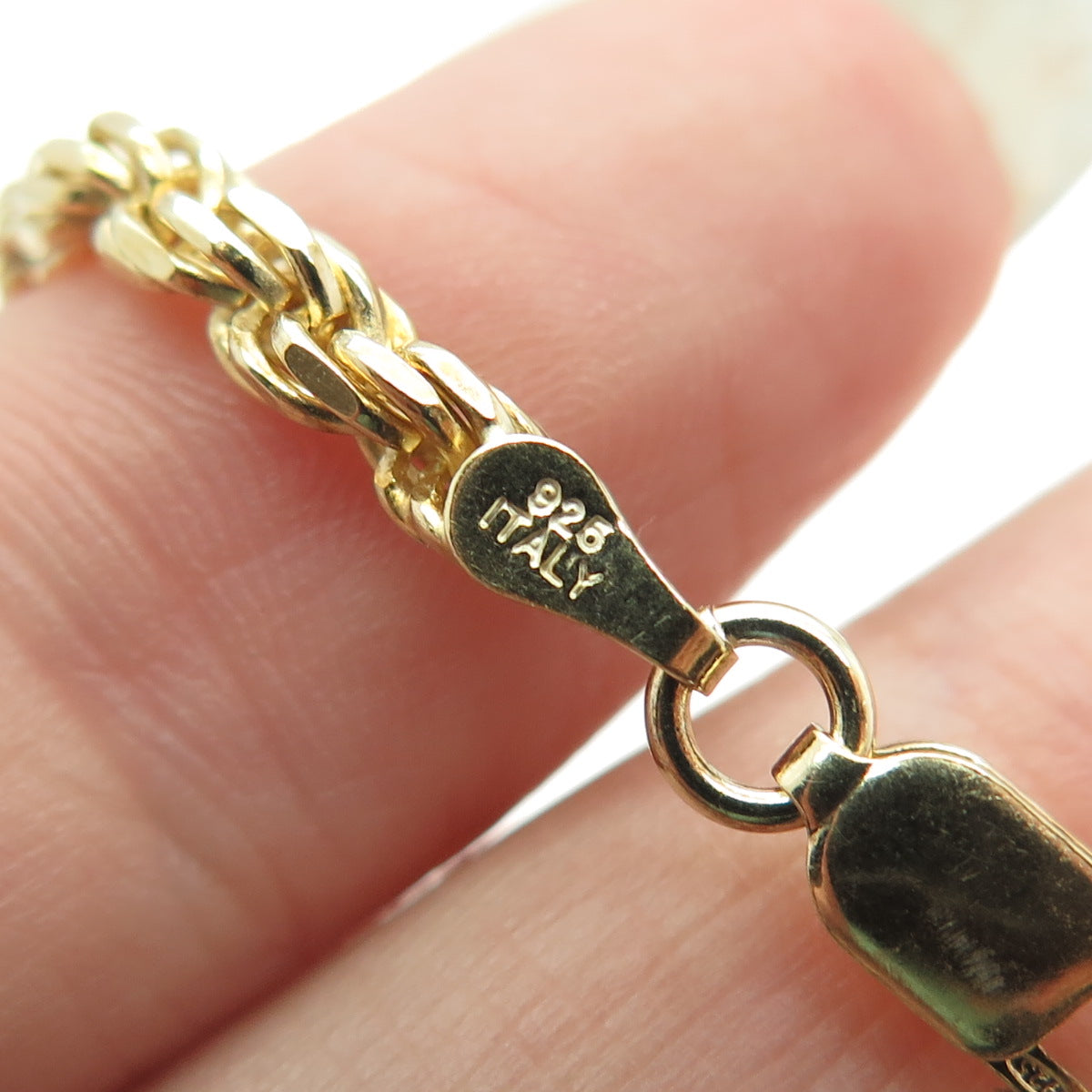 925 Sterling Silver Gold Plated Italy Rope Chain Necklace 16"