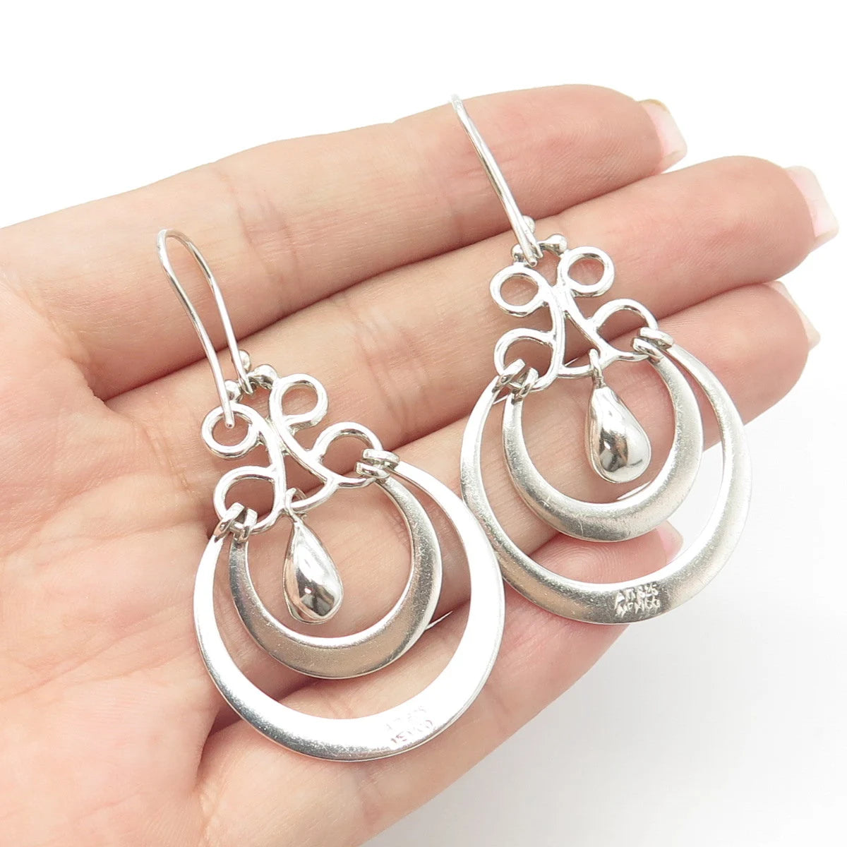 925 Sterling Silver Vintage Mexico ATI Dangling Hook Earrings