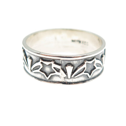 925 Sterling Silver Vintage Mexico Star All Around Oxidized Band Ring Size 10.75