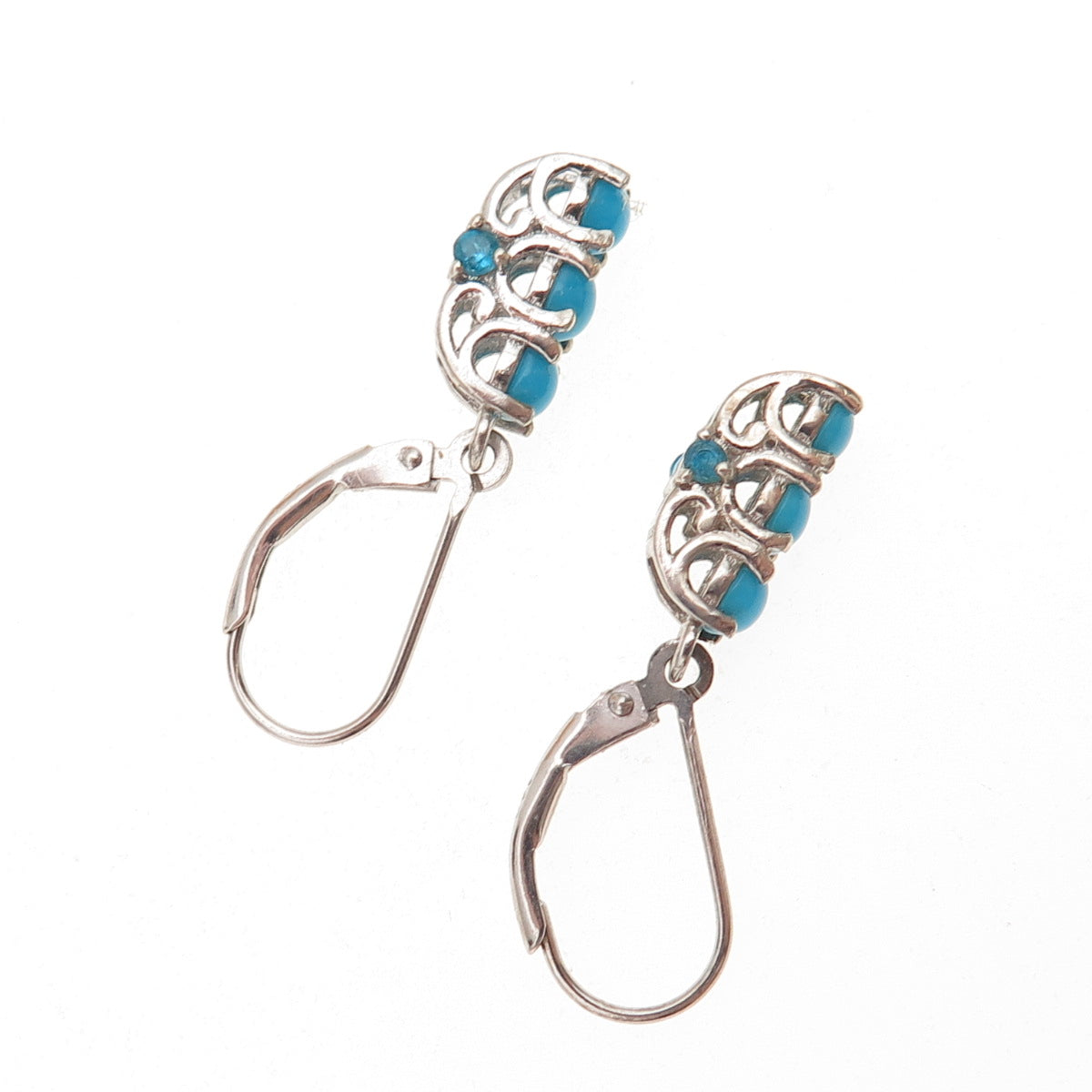Chuck Clemency 925 Sterling Silver Real Turquoise & Apatite Dangle Earrings