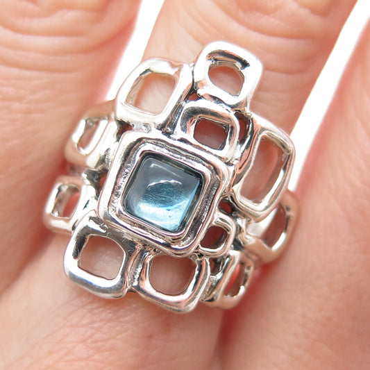 HAGIT GORALI 925 Sterling Silver Vintage Real Blue Spinel Modernist Ring Size 9
