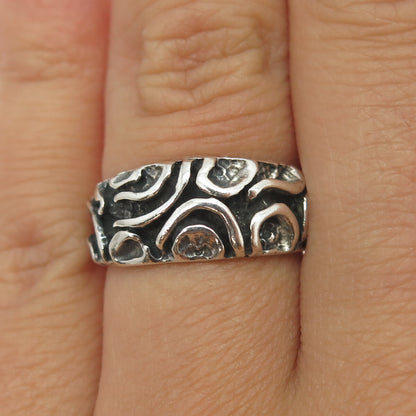 925 Sterling Silver Vintage EFS Mexico Modernist Oxidized Ring Size 6.25