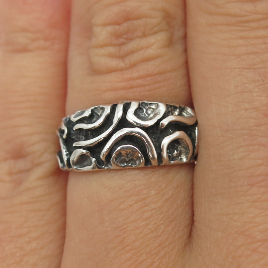 925 Sterling Silver Vintage EFS Mexico Modernist Oxidized Ring Size 6.25