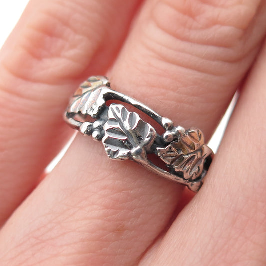 925 Sterling Silver Vintage Floral Leaf Oxidized Ring Size 5.25