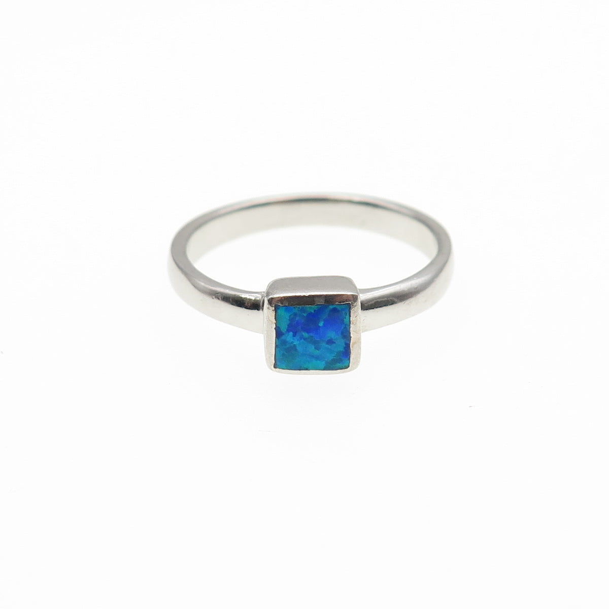 925 Sterling Silver Vintage Real Square-Cut Opal Ring Size 7