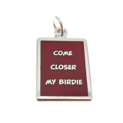 925 Sterling Silver Red Enamel "Come Closer My Birdie" Minimalist Charm Pendant