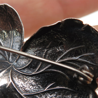 925 Sterling Silver Vintage Floral Leaf Oxidized Pin Brooch
