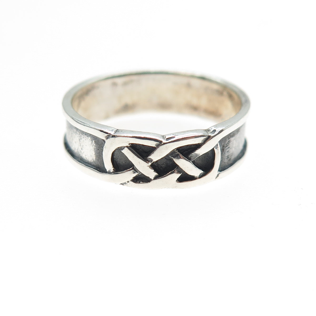 925 Sterling Silver Vintage Celtic Knot Oxidized Band Ring Size 7.75