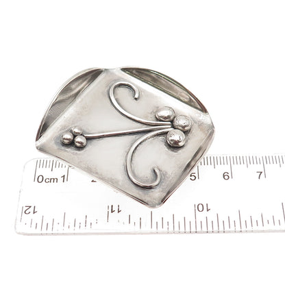 925 Sterling Silver Vintage Modernist Floral Oxidized Large Pin Brooch